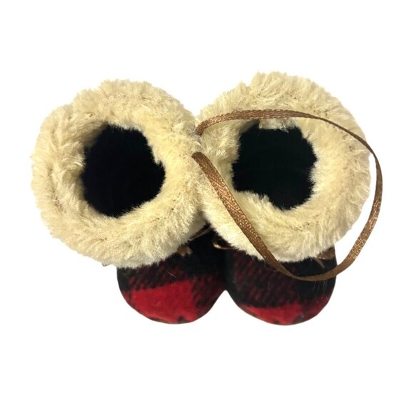 Vintage Babies' First Christmas Miniature Plaid Fur-Lined Boot Ornament - Picture 6 of 10